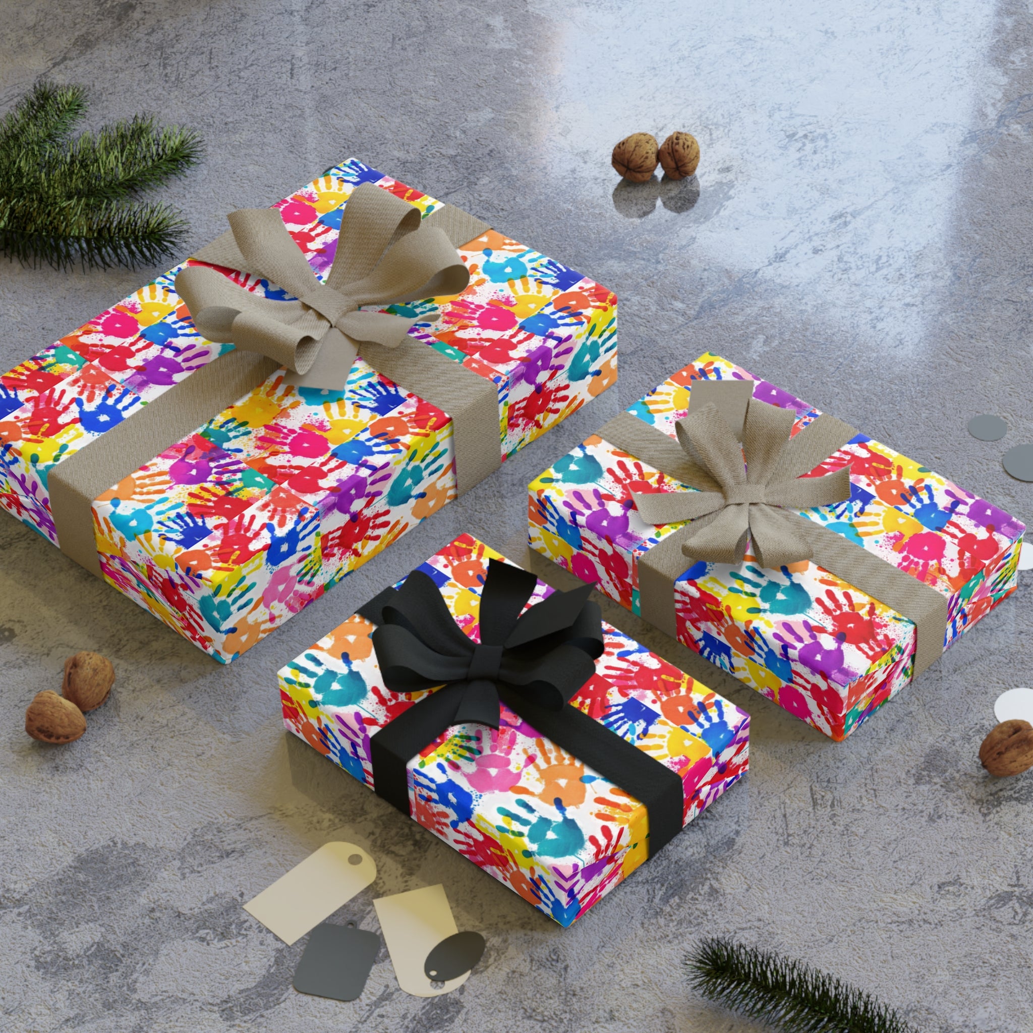 Colorful Handprint Gift Wrapping Paper Roll - Perfect for Kids' Parties & Celebrations