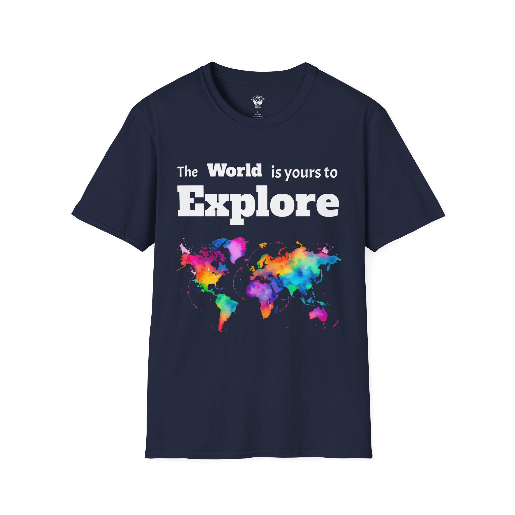 Explore the World Unisex T-Shirt | Adventure Shirt, Travel Tee, Gift for Explorers, Colorful World Map Top, Wanderlust Fashion