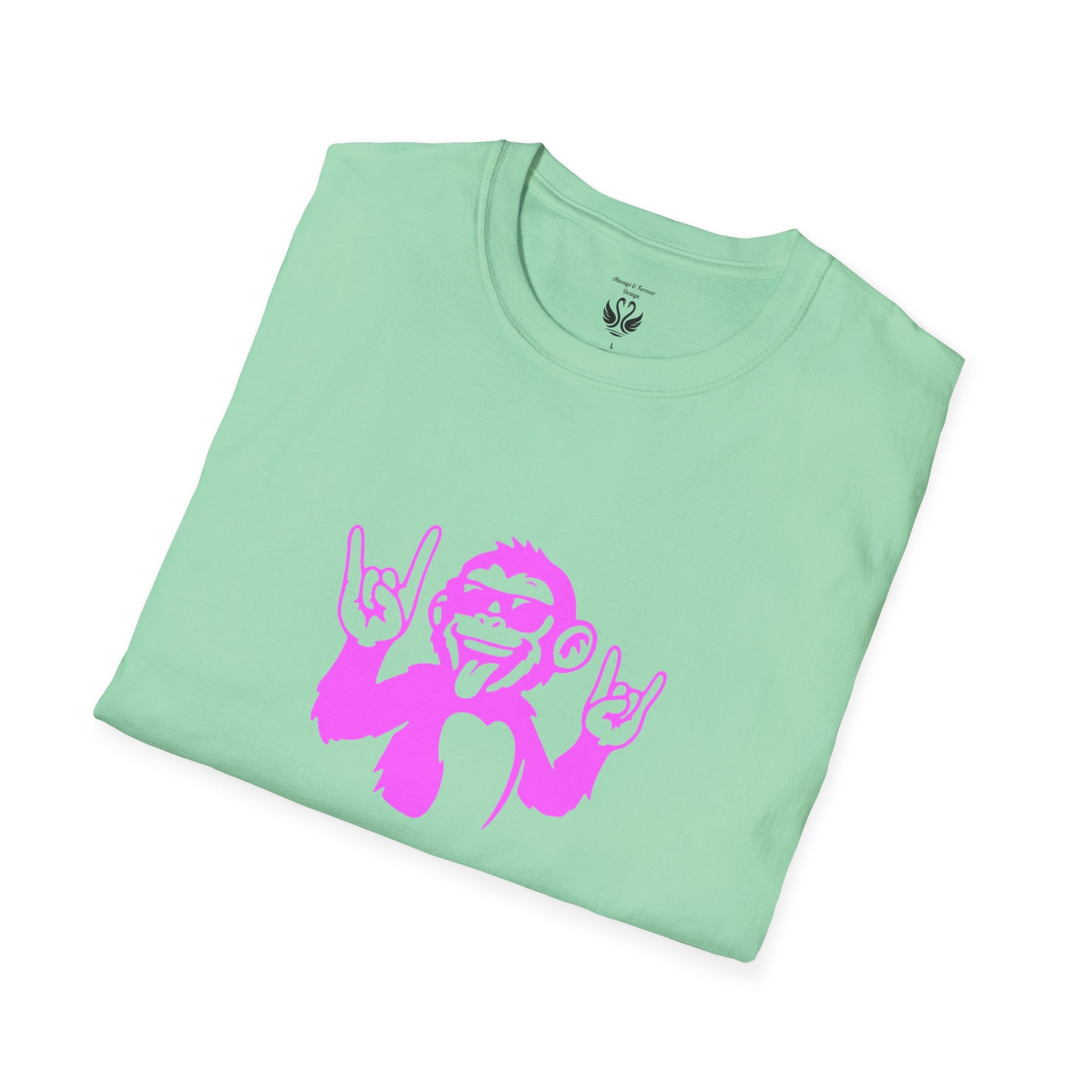 Rockin' Monkey Unisex Softstyle T-Shirt | Fun Graphic Tee | Great Gift for Music Lovers | Perfect for Parties & Casual Wear