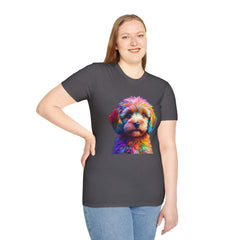 Colorful Puppy Art T-Shirt, Animal Lover Gift, Pet Owner Apparel, Fun Fashion for Dog Lovers, Unique Graphic Tee