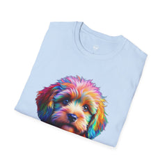Colorful Puppy Art T-Shirt, Animal Lover Gift, Pet Owner Apparel, Fun Fashion for Dog Lovers, Unique Graphic Tee