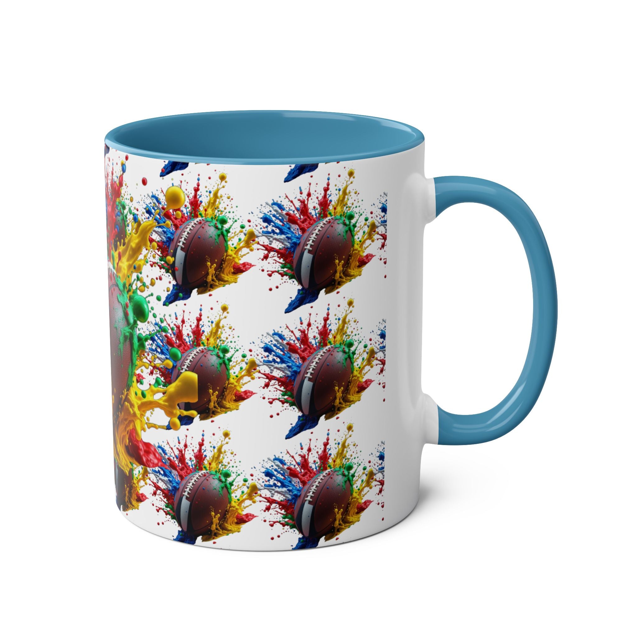 Vibrant Sports Coffee Mug, Colorful Football Design, Perfect Gift for Sports Fans, Game Day, Home Office, 11oz Two-Tone Mug
