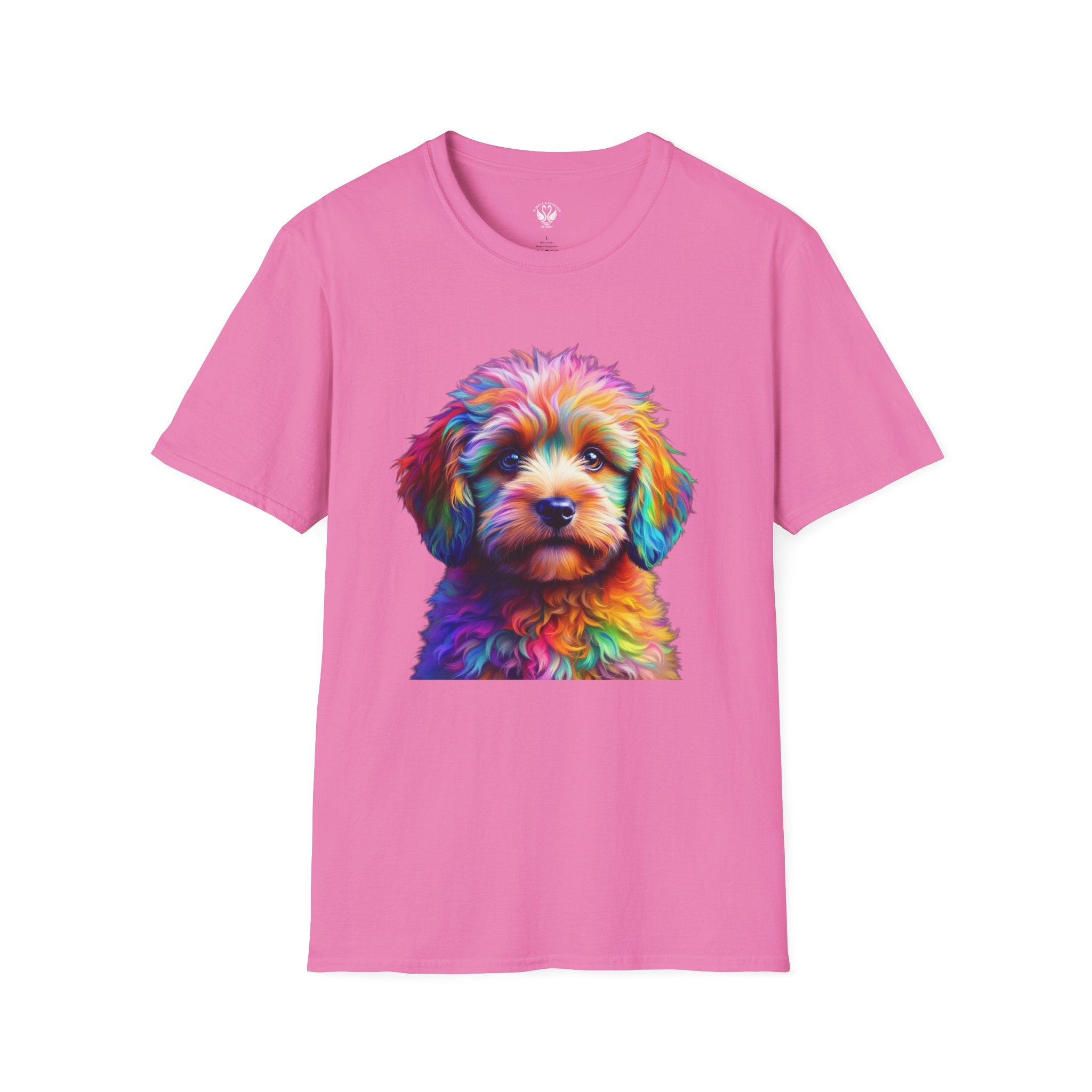 Colorful Puppy Art T-Shirt, Animal Lover Gift, Pet Owner Apparel, Fun Fashion for Dog Lovers, Unique Graphic Tee