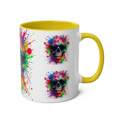 Vibrant Skull Artwork Coffee Mug - 11oz Two-Tone Design for Fun Enthusiasts