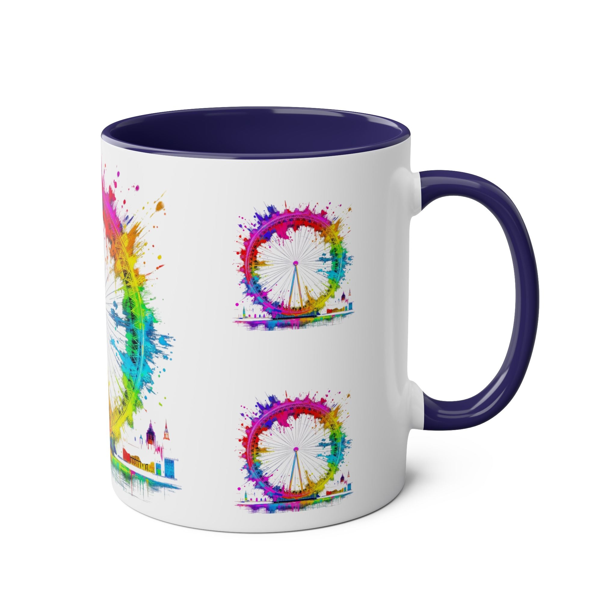 Colorful Cityscape Two-Tone Coffee Mug | Fun Gift, Home Decor, Artistic Mug, Coffee Lover's Gift, Office Essentials