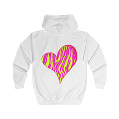 Vibrant Heart Print Hoodie, Unisex Zip-up Hoodie, Casual Wear, Gift for Her, Love Themed Apparel, Cozy Hooded Sweatshirt