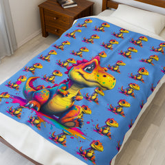 Colorful Dinosaur Velveteen Plush Blanket - Soft & Cozy for Kids