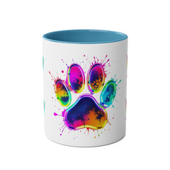 Colorful Paw Print Coffee Mug, Pet Lover Gift, Two-Tone Mug, Fun Dog Accessories, Vibrant Pet Themed Drinkware