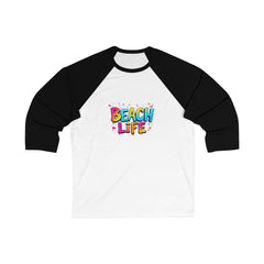 Beach Life Unisex 3/4 Sleeve Baseball Tee | Casual Summer Top, Beachwear, Holiday Gift, Fun T-Shirt, Vacation Outfit