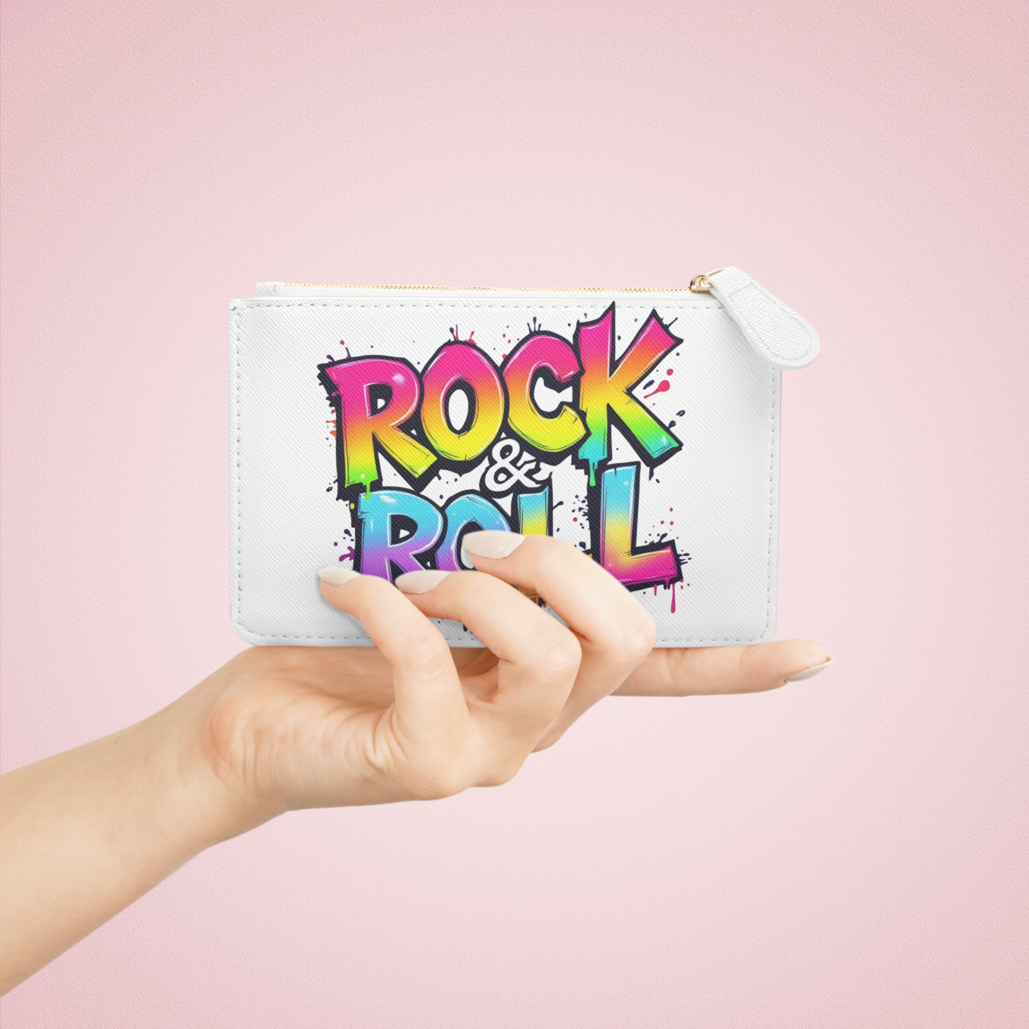 Rock & Roll Mini Clutch Bag, Rainbow Graphic Purse, Music Lover Accessories, Gift for Concerts, Fun Night Out Essential