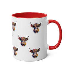 Vibrant Highland Cow Coffee Mug - Colorful Two-Tone 11oz Drinkware