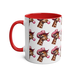 Fun Giraffe Coffee Mug, Whimsical Cup, Red Two-Tone Mug, Cute Gifts, Animal Lover Drinkware, Perfect for Birthdays, Unique Kitchen Decor