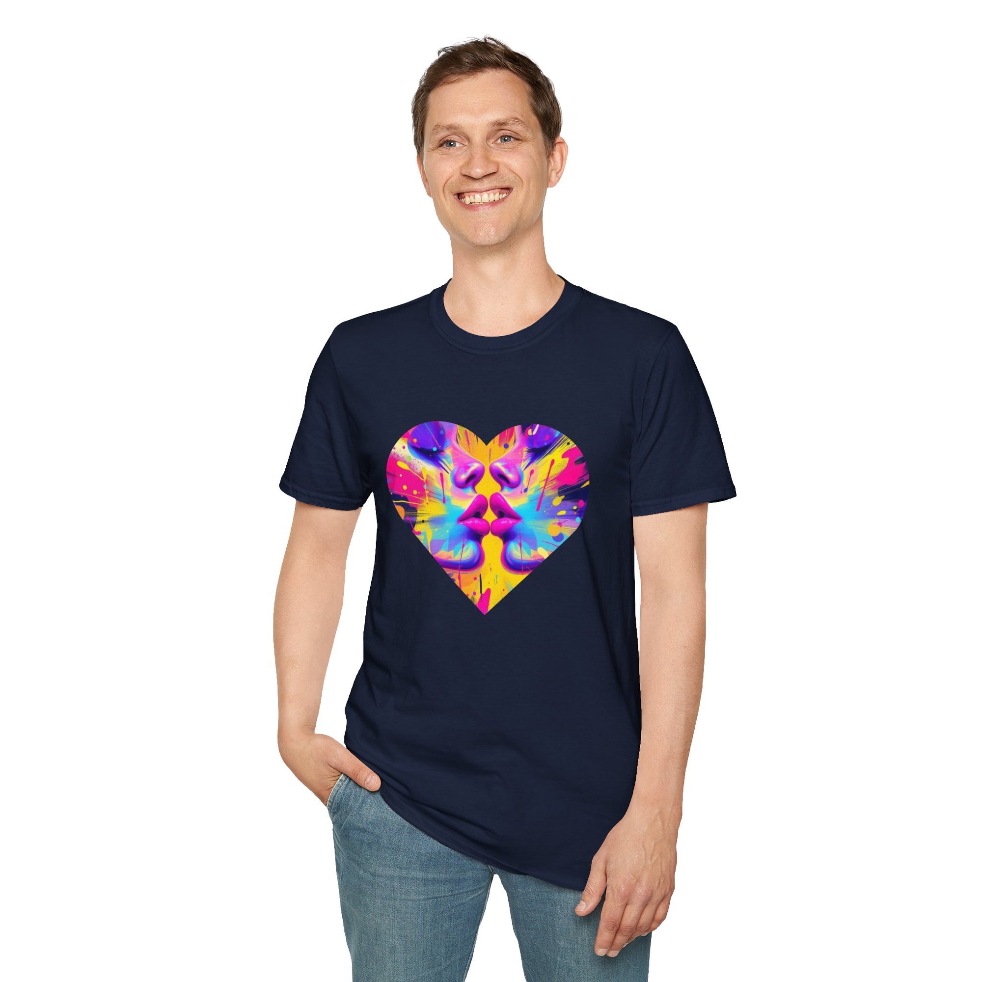 Vibrant Heart Art T-Shirt, Colorful Unisex Tee for Couples, Gift for Valentine's Day, Artistic Love Shirt, Casual Everyday Wear