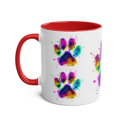 Colorful Paw Print Coffee Mug, Pet Lover Gift, Two-Tone Mug, Fun Dog Accessories, Vibrant Pet Themed Drinkware