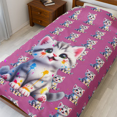 Cute Cat Velveteen Plush Blanket - Cozy Pet Lover Gift