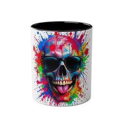 Vibrant Skull Artwork Coffee Mug - 11oz Two-Tone Design for Fun Enthusiasts