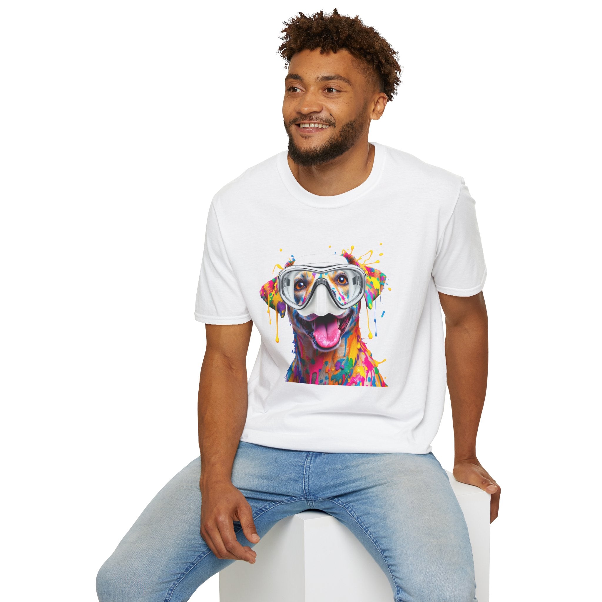 Vibrant Dog Art Unisex T-Shirt – Cute Pet Lover Gift, Animal Artwork Tee, Colorful Dog Graphic Top, Unique Gift for Dog Owners