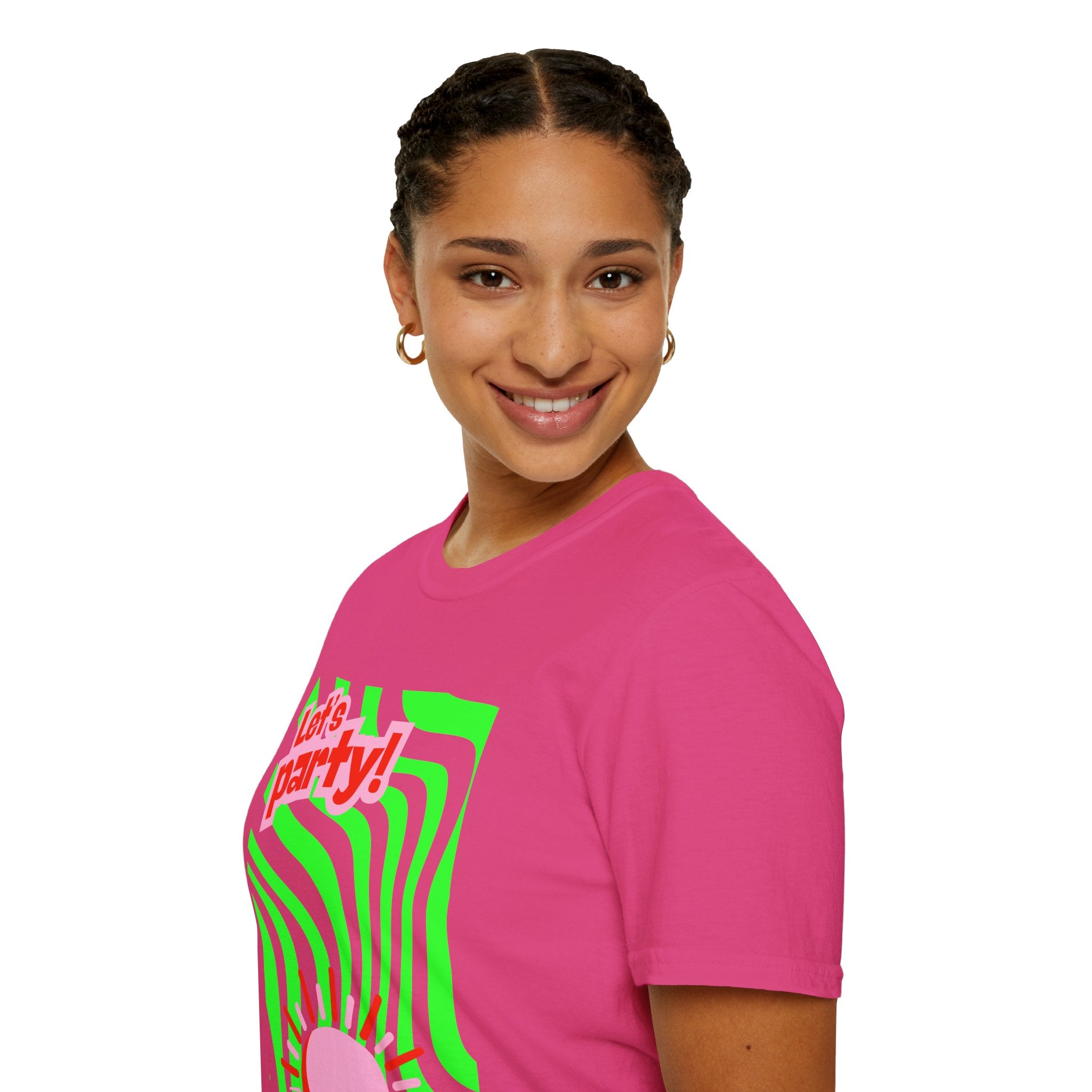 Let's Party Unisex Softstyle T-Shirt, Vibrant Summer Tee, Fun Graphic Shirt, Casual Wear, Birthday Gift, Festival Fashion