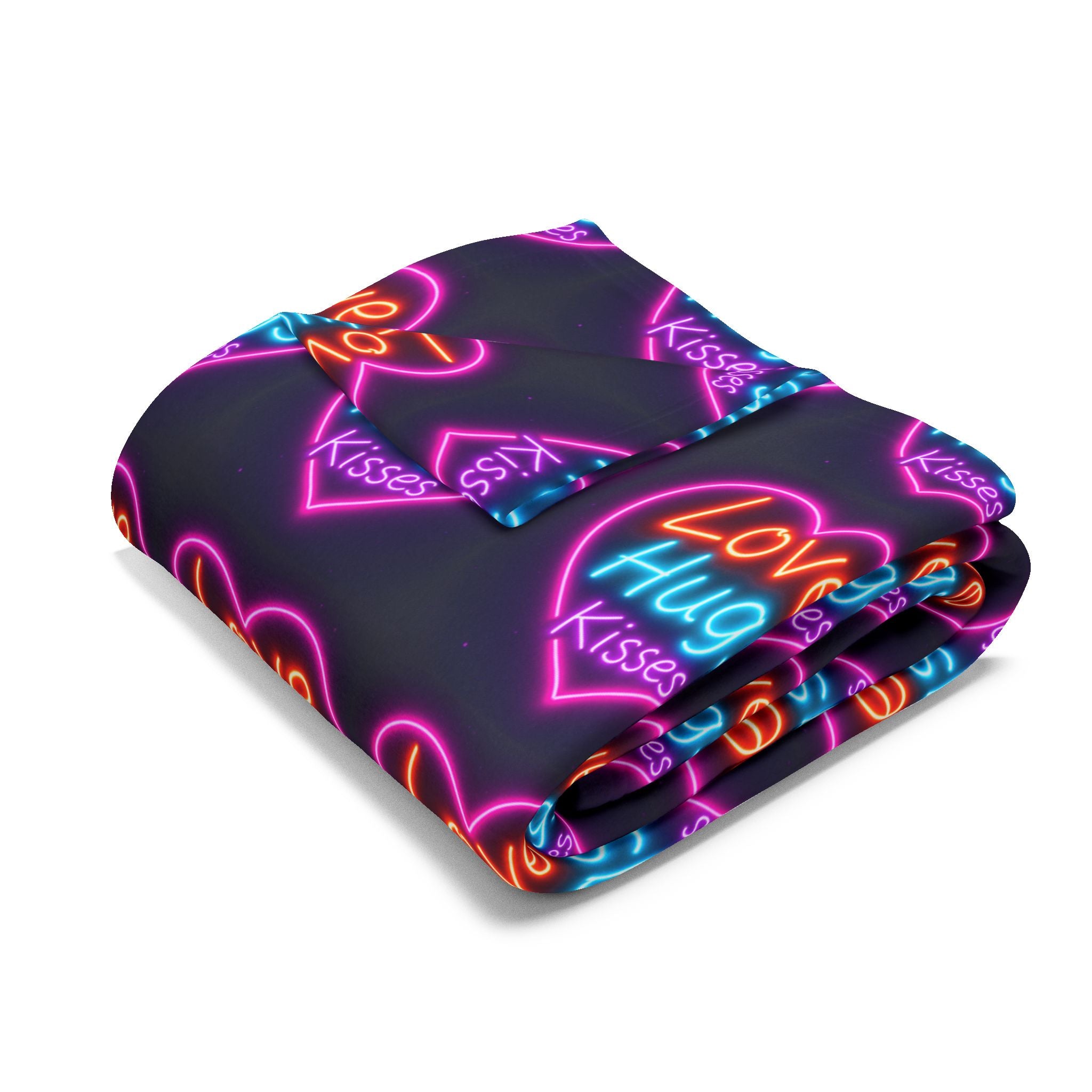 Vibrant Love Hugs Fleece Blanket - Cozy Heart Design for Comfort and Warmth