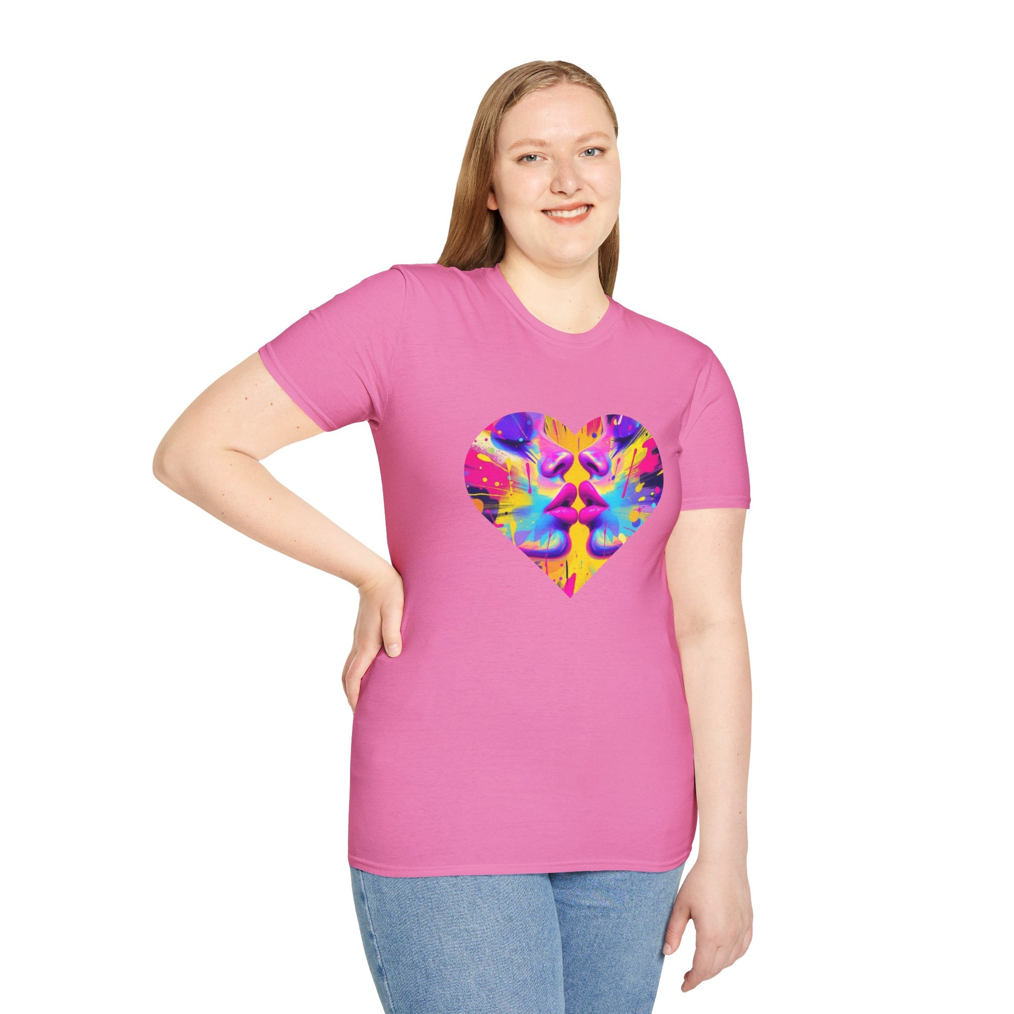 Vibrant Heart Art T-Shirt, Colorful Unisex Tee for Couples, Gift for Valentine's Day, Artistic Love Shirt, Casual Everyday Wear