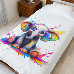 Colorful Elephant Plush Blanket - Cozy Velveteen Throw for Kids & Animal Lovers