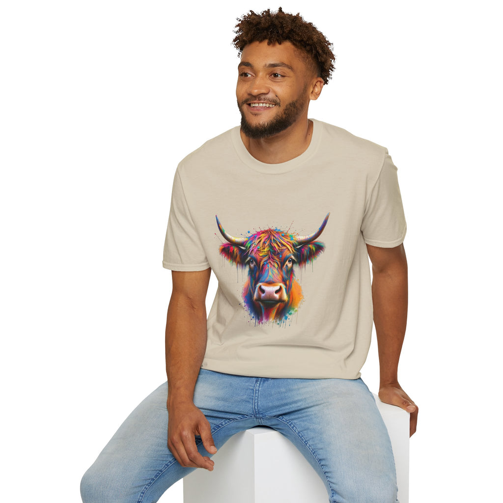 Highland Cow Graphic T-Shirt, Fun Farm Animal Tee, Cute Gift for Cow Lovers, Unisex Softstyle Shirt for Casual Wear