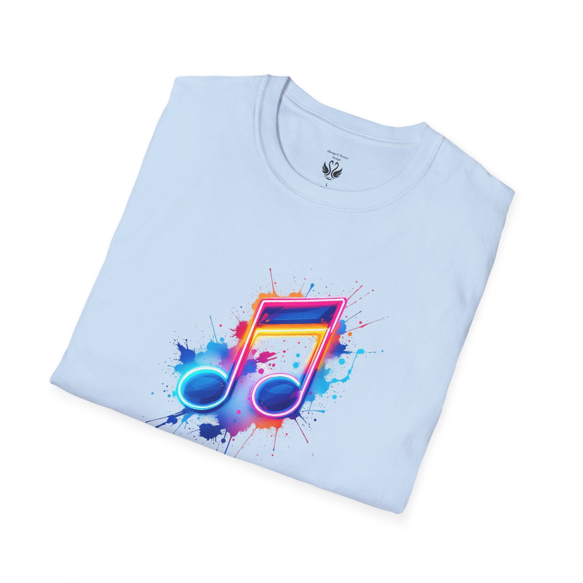 Musical Splash Unisex Softstyle T-Shirt | Gift for Music Lovers, Vibrant Art Tee, Trendy Music Shirt, Birthday Gift, Concert Wear