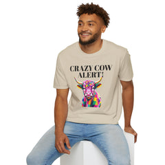 Colorful Cow Alert T-Shirt, Funny Cow Tee, Animal Lover Gift, Quirky Casual Wear, Farm Animal Shirt, Unique Graphic Tee
