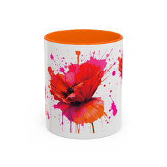 Vibrant Floral Accent Coffee Mug - Colorful Poppy Design - 11 & 15oz