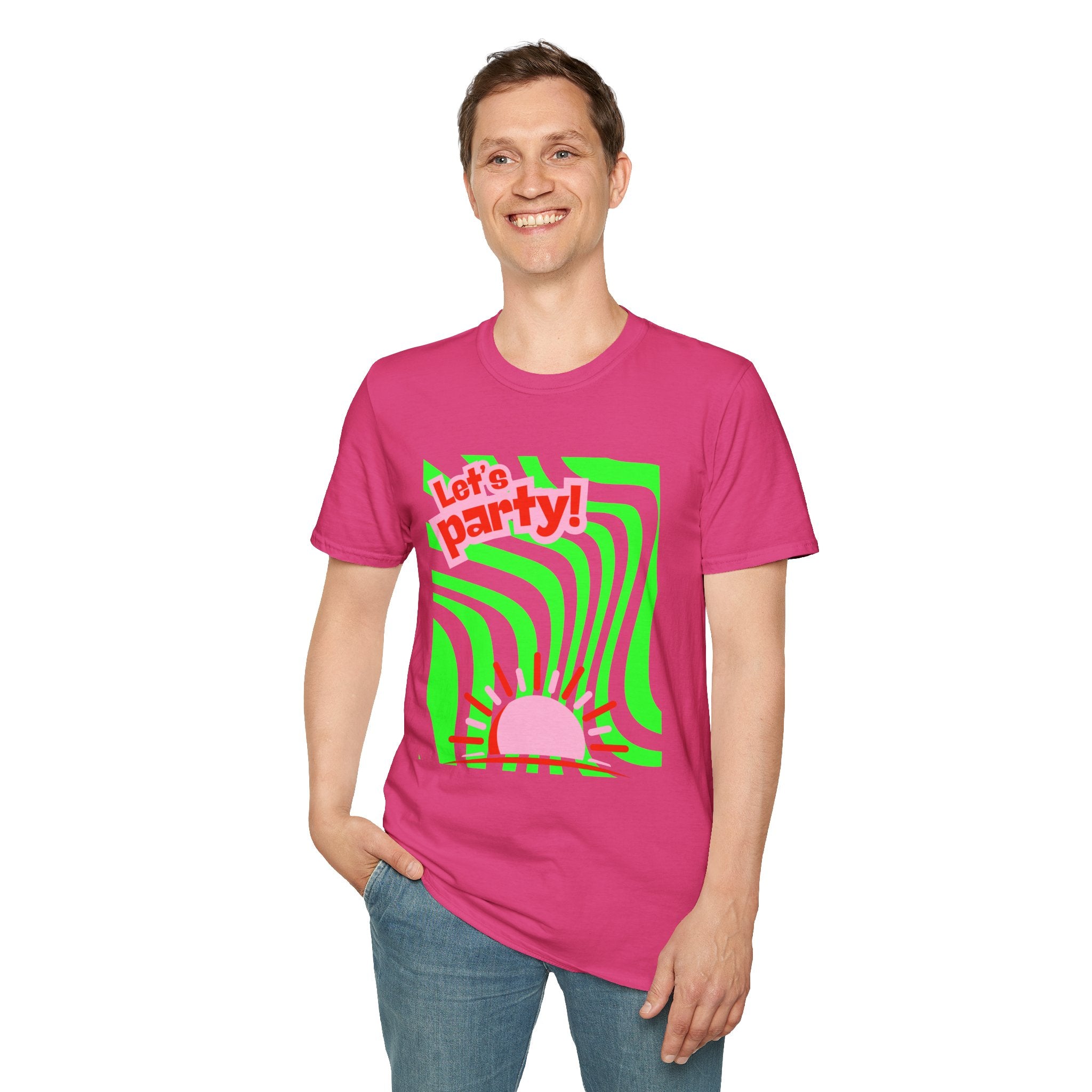 Let's Party Unisex Softstyle T-Shirt, Vibrant Summer Tee, Fun Graphic Shirt, Casual Wear, Birthday Gift, Festival Fashion