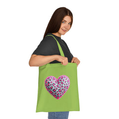 Leopard Heart Cotton Tote Bag | Cute Eco-Friendly Shopping Bag, Girlfriend Gift, Valentine's Day, Reusable Grocery Bag, Beach Bag