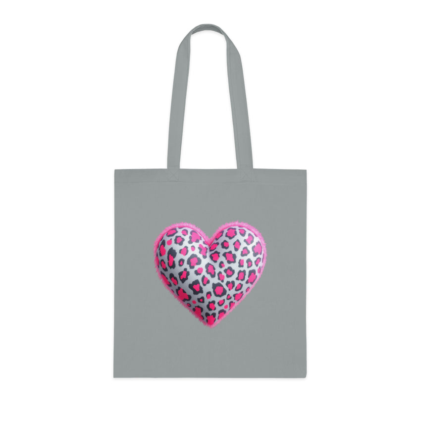 Leopard Heart Cotton Tote Bag | Cute Eco-Friendly Shopping Bag, Girlfriend Gift, Valentine's Day, Reusable Grocery Bag, Beach Bag