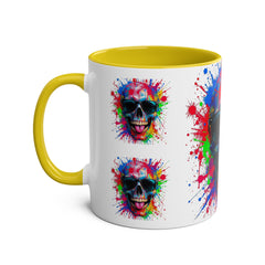 Vibrant Skull Artwork Coffee Mug - 11oz Two-Tone Design for Fun Enthusiasts