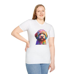 Colorful Puppy Art T-Shirt, Animal Lover Gift, Pet Owner Apparel, Fun Fashion for Dog Lovers, Unique Graphic Tee
