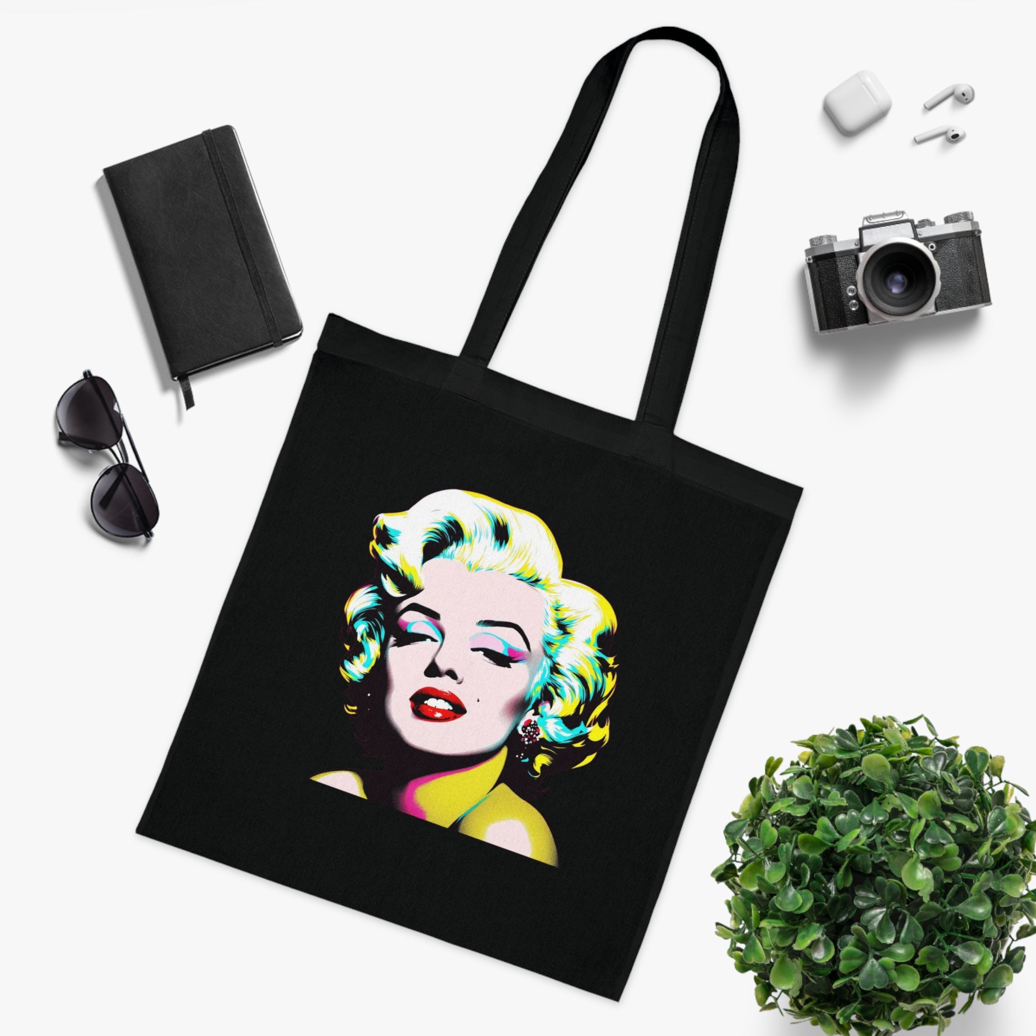 Marilyn Pop Art Cotton Tote Bag, Eco-Friendly Shopping Bag, Fun Beach Tote, Vintage Style Handbag, Gift for Art Lovers