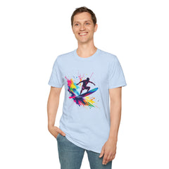 Colorful Surfing Unisex T-Shirt, Casual Beach Wear, Summer Vibes, Gift for Surfers, Beach Lovers, Graphic Tee
