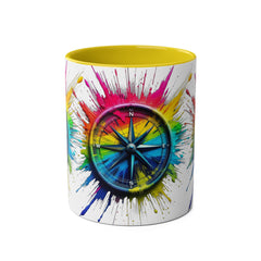 Vibrant Compass Two-Tone Coffee Mug | Colorful Gradient Design for Adventurers