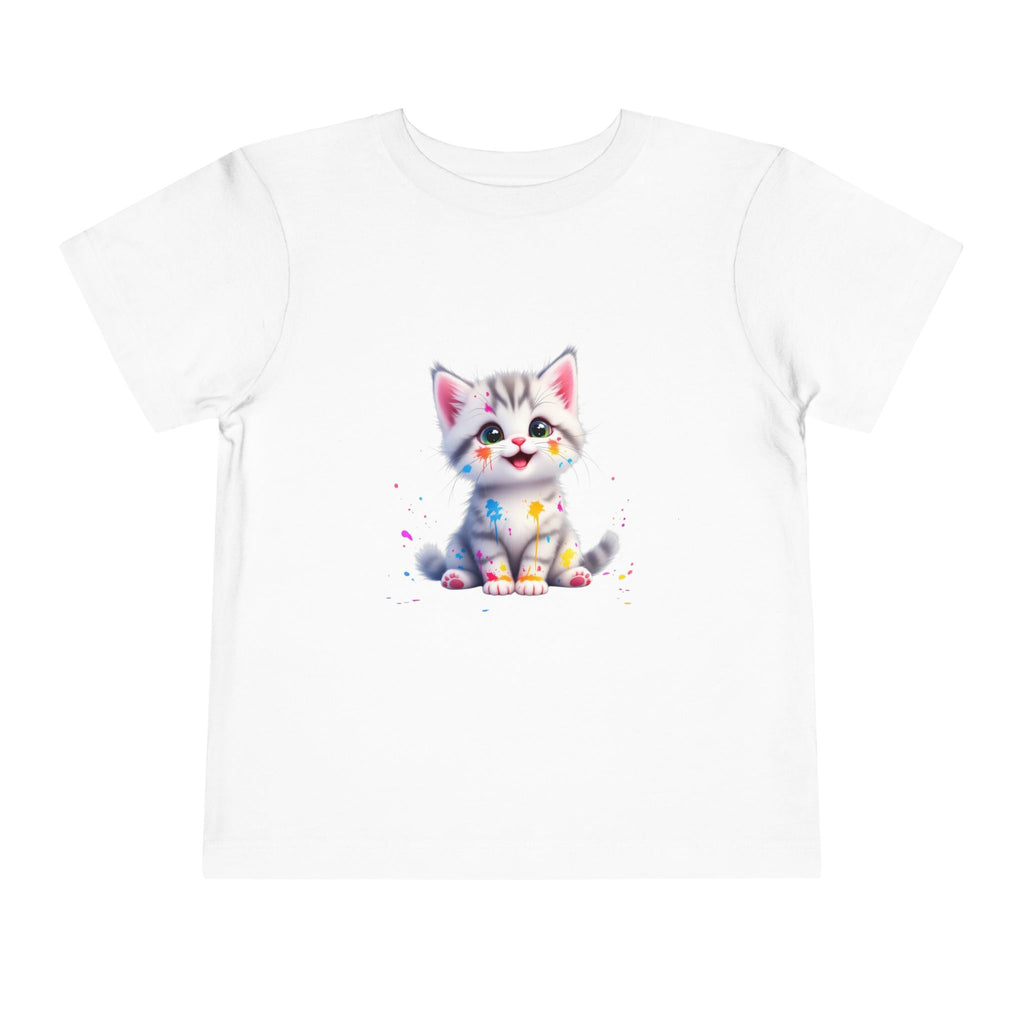 Cute Cat Toddler Tee - Whimsical Graphic Short Sleeve Shirt for Kids