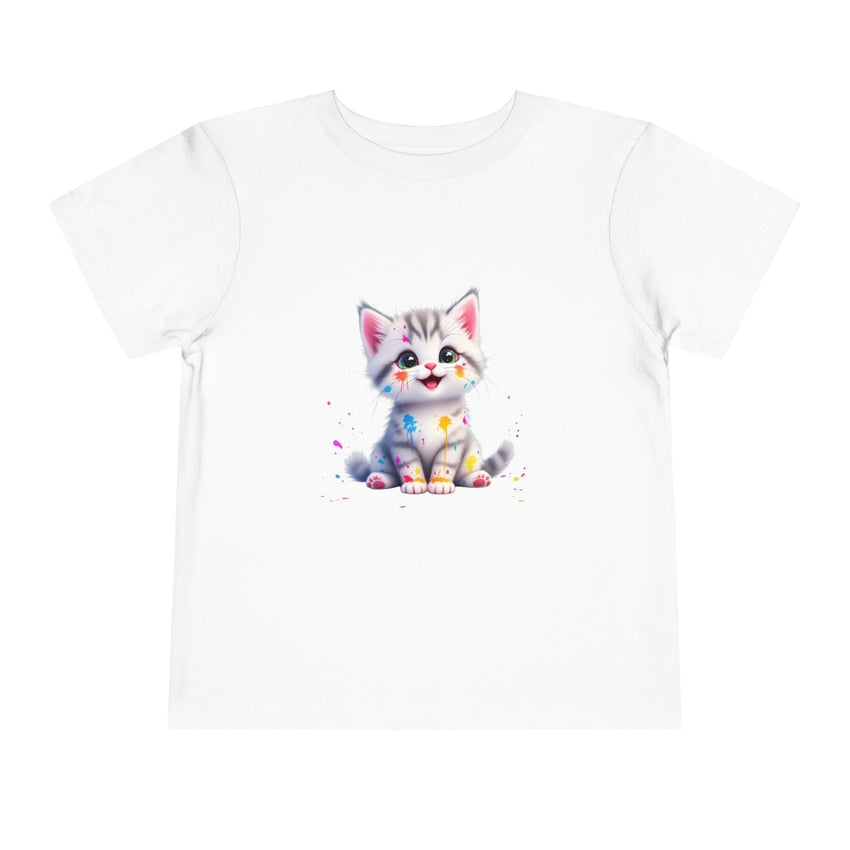 Cute Cat Toddler Tee - Whimsical Graphic Short Sleeve Shirt for Kids