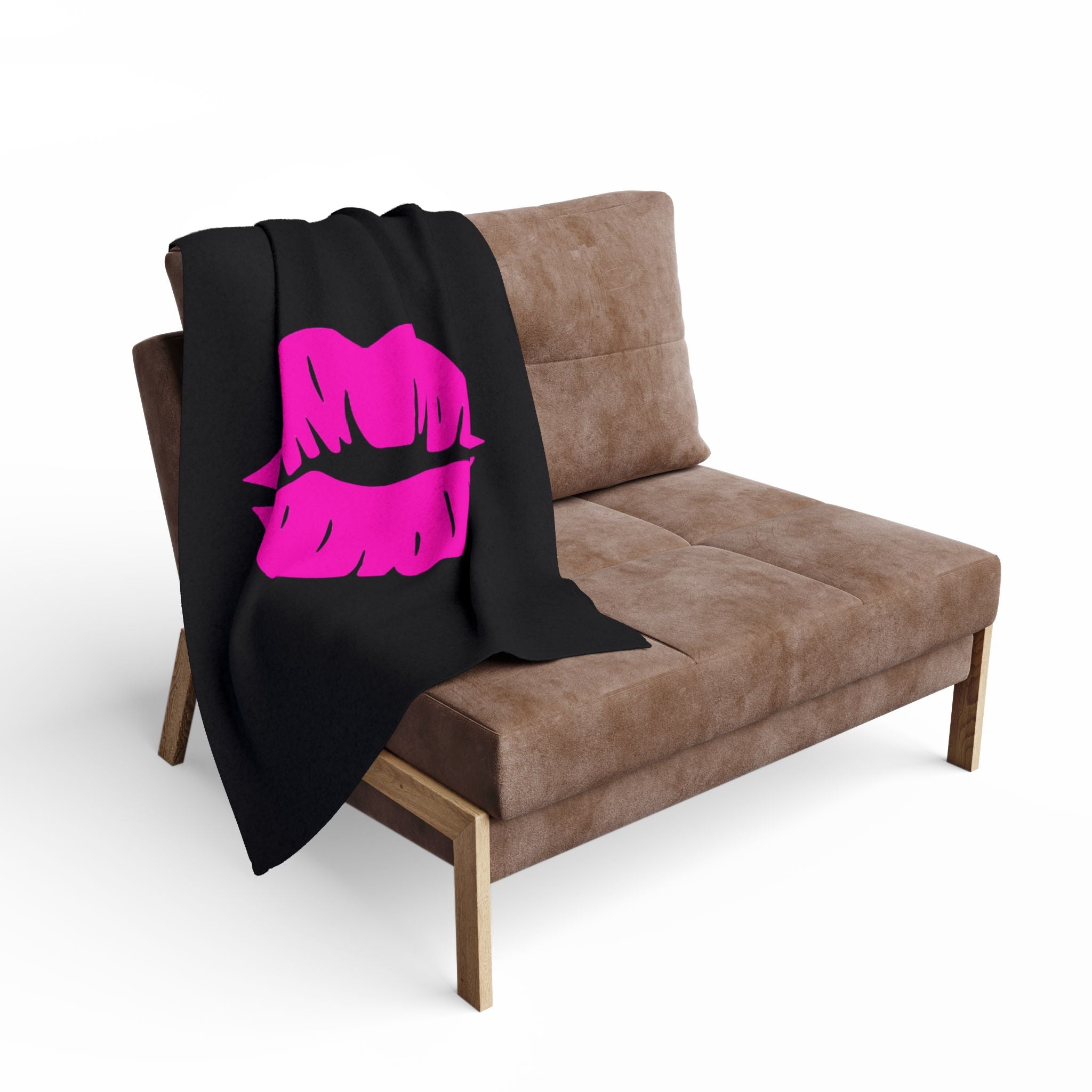 Chic Kiss Design Fleece Blanket, Cozy Throw Blanket, Glam Decor, Romantic Gift, Valentine's Day, Bedroom Essential, Unique Blanket