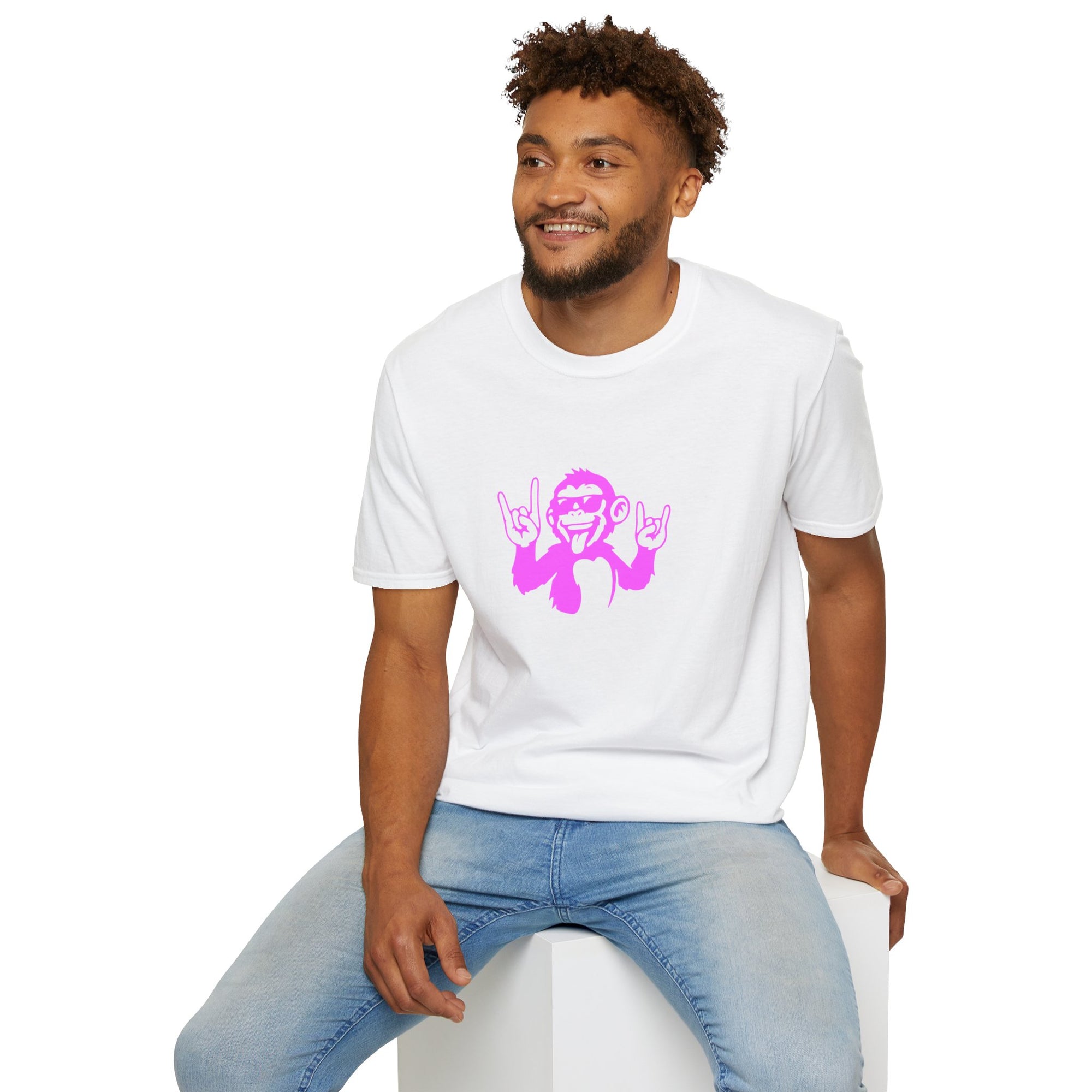 Rockin' Monkey Unisex Softstyle T-Shirt | Fun Graphic Tee | Great Gift for Music Lovers | Perfect for Parties & Casual Wear