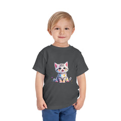 Cute Cat Toddler Tee - Whimsical Graphic Short Sleeve Shirt for Kids