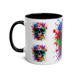 Vibrant Skull Artwork Coffee Mug - 11oz Two-Tone Design for Fun Enthusiasts