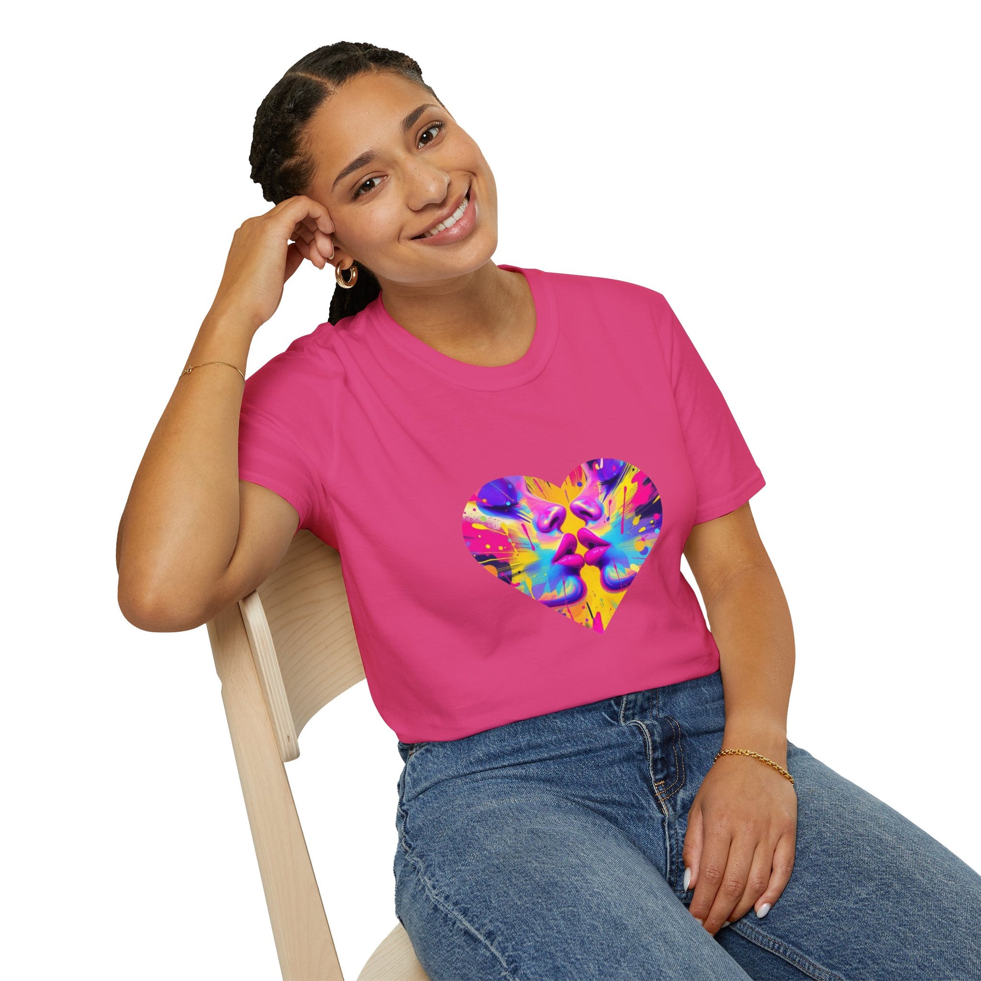 Vibrant Heart Art T-Shirt, Colorful Unisex Tee for Couples, Gift for Valentine's Day, Artistic Love Shirt, Casual Everyday Wear