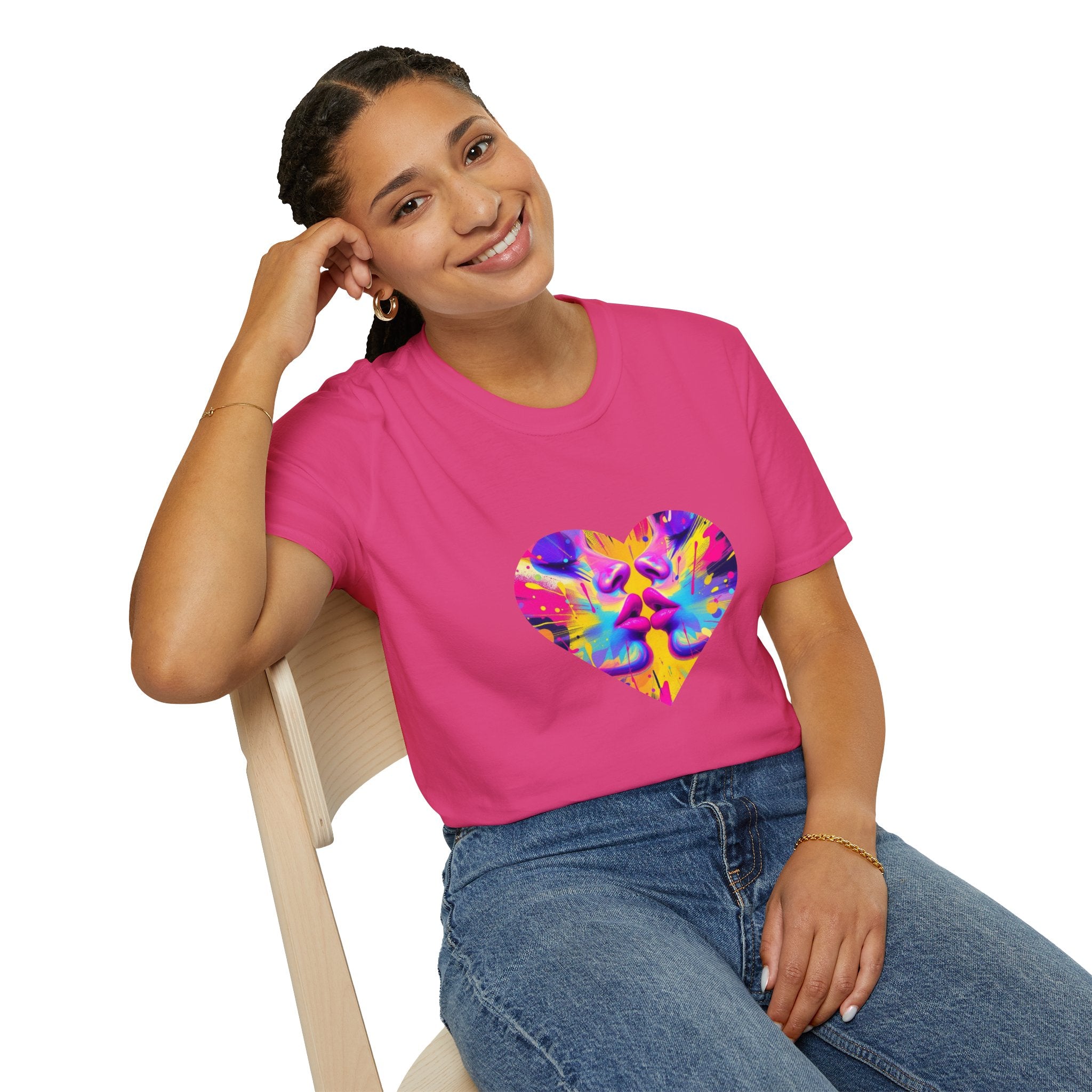 Vibrant Heart Art T-Shirt, Colorful Unisex Tee for Couples, Gift for Valentine's Day, Artistic Love Shirt, Casual Everyday Wear