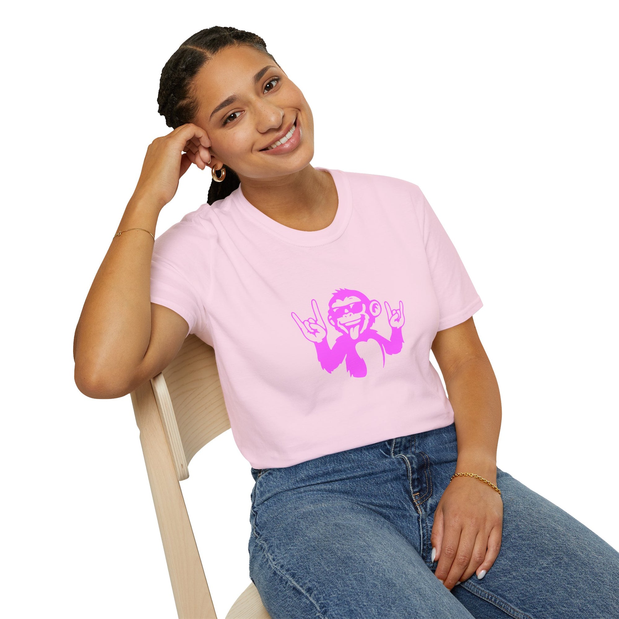 Rockin' Monkey Unisex Softstyle T-Shirt | Fun Graphic Tee | Great Gift for Music Lovers | Perfect for Parties & Casual Wear