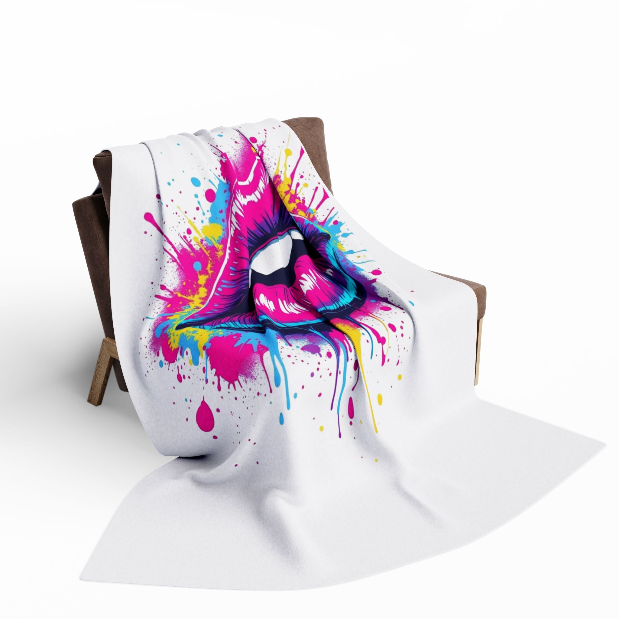 Vibrant Lip Art Fleece Blanket, Cozy Throw for Girls, Colorful Bedroom Decor, Unique Gift for Her, Fun Home Accessory