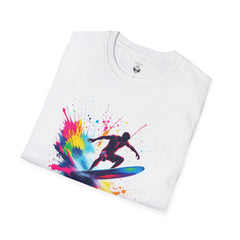 Colorful Surfing Unisex T-Shirt, Casual Beach Wear, Summer Vibes, Gift for Surfers, Beach Lovers, Graphic Tee