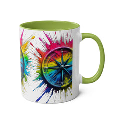 Vibrant Compass Two-Tone Coffee Mug | Colorful Gradient Design for Adventurers