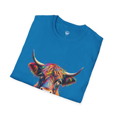 Highland Cow Graphic T-Shirt, Fun Farm Animal Tee, Cute Gift for Cow Lovers, Unisex Softstyle Shirt for Casual Wear
